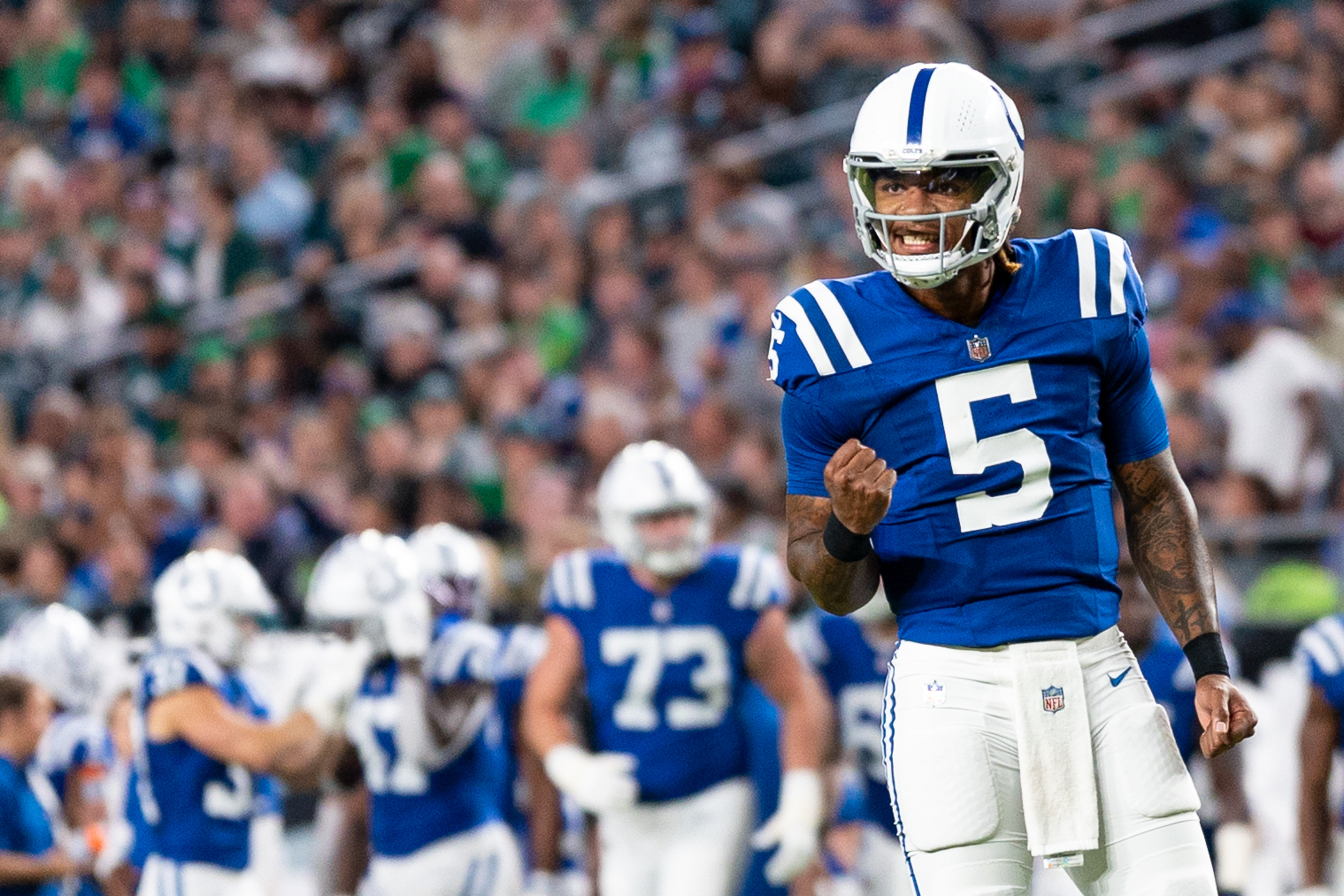 Anthony Richardson clenches his fist in celebration